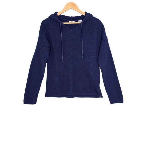 Levi's Sweaters - Levi's Women's Navy Blue Cotton Knit Long Sleeve Pullover Hoodie Large